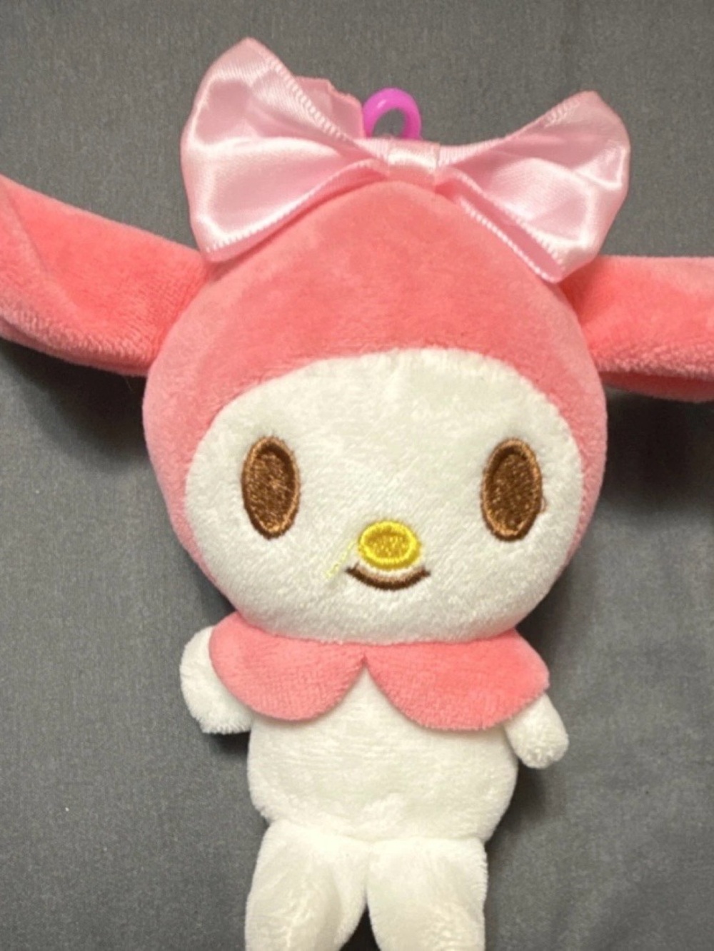 Pink Bow Plush Character Keychain - Cute White & Pink Plush